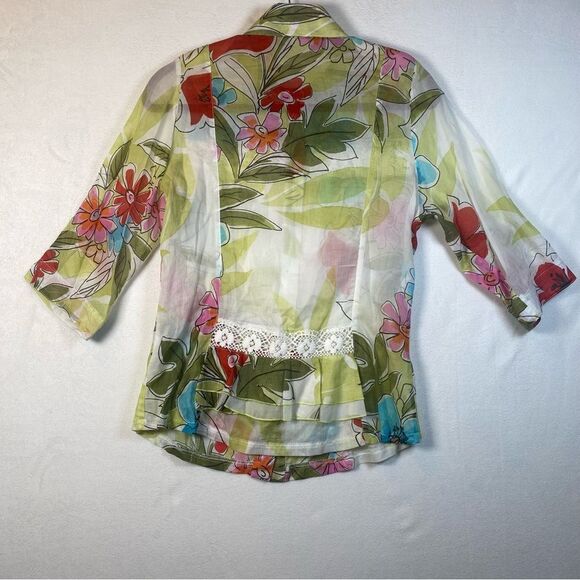 Sea Suns Vintage Semi-Sheer Floral Button Down Shirt Size Small - Picture 2 of 12